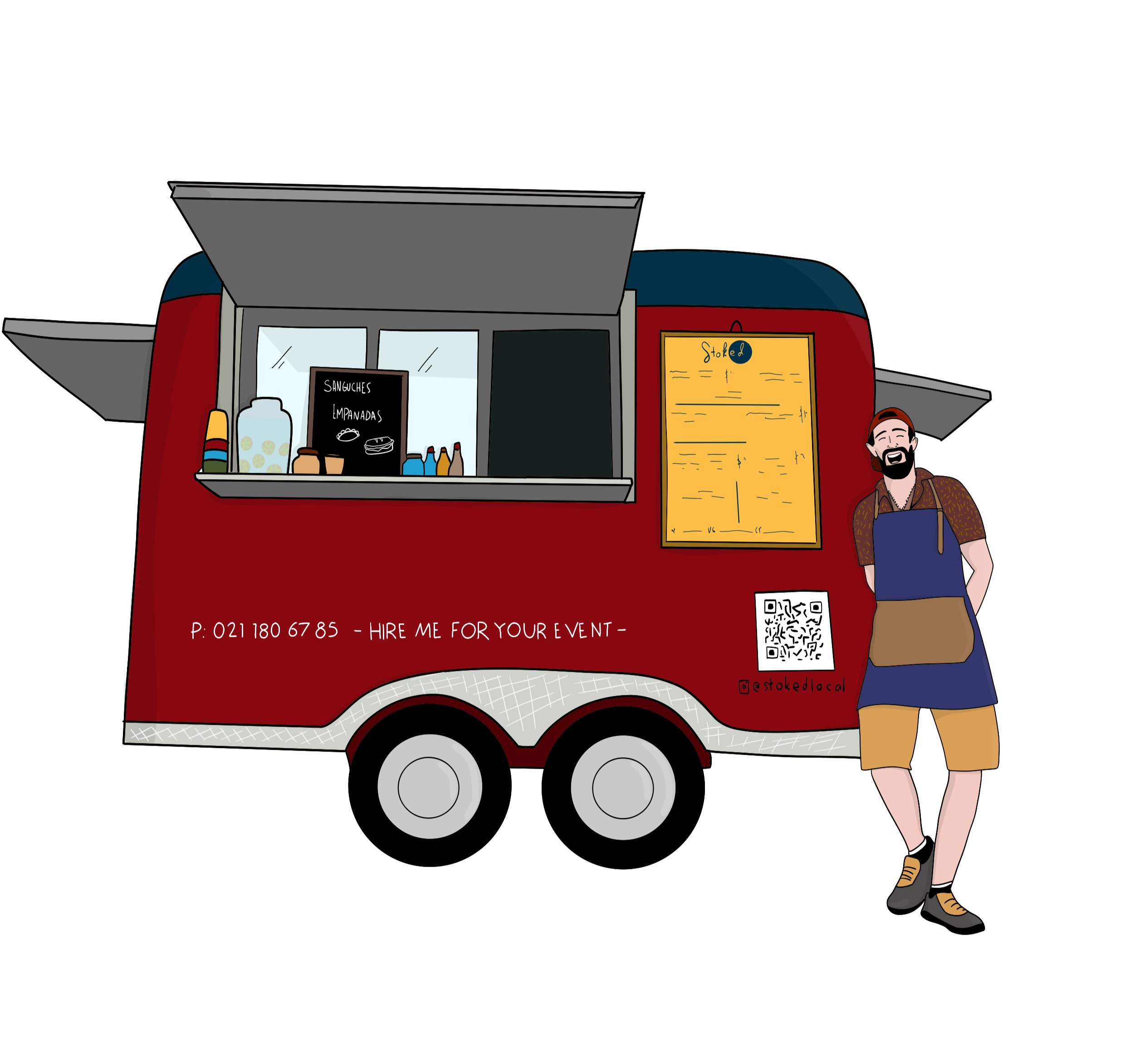 illustration of food truck with Juan, owner, in Wanaka New Zealand